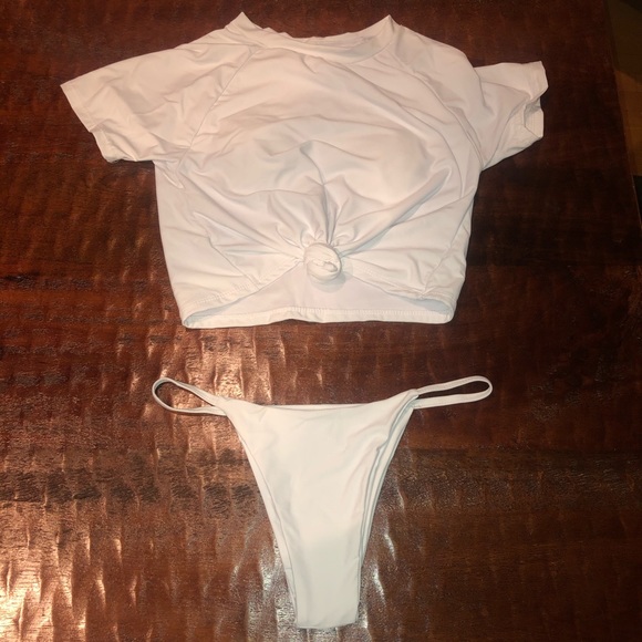 T Shirt Bikini Crop Top White - Picture 3 of 4